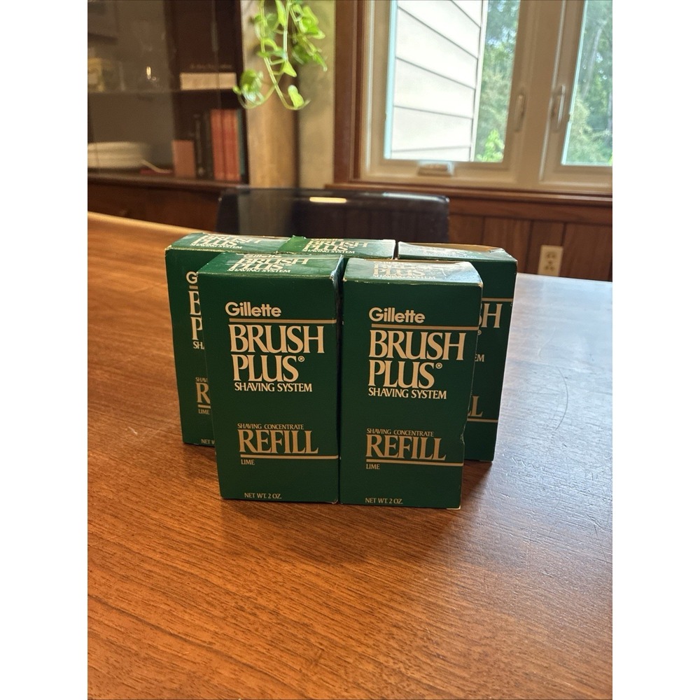 5 Box Lot Vintage 1988 Gillette Brush Plus Lime Shaving Concentrate Refill NOS